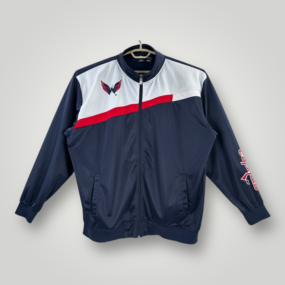 Washington Capitals NHL Majestic Men's 3XL Navy Blue Color Block Track Jacket